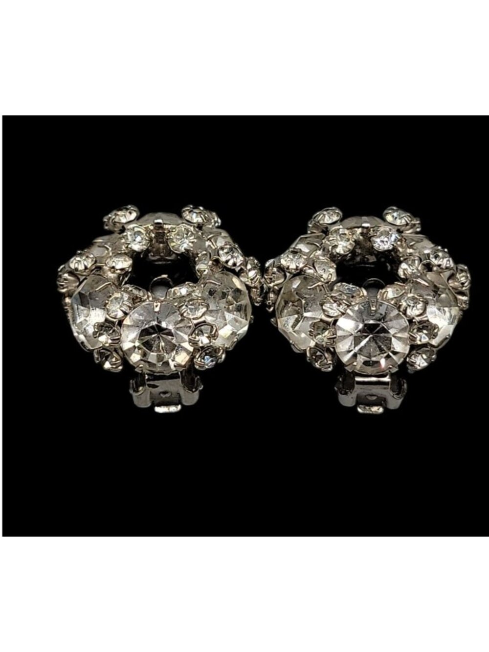 Signed Vintage Warner Clear Rhinestone Wreath Clip On Earrings 1950 Original Box - Picture 9 of 12